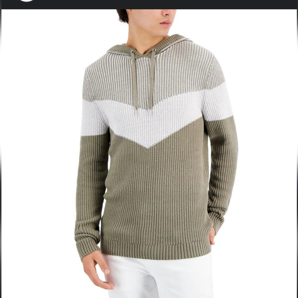 Mens NWT, New with tags [ INC] Striped Gray & White  hooded sweater.